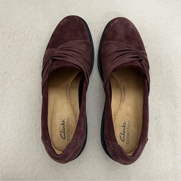 Clarks Suede Calla Flats Loafers-Maroon/Burgundy-Women’s 11-Comfort-Nurse-Office - Picture 5 of 10